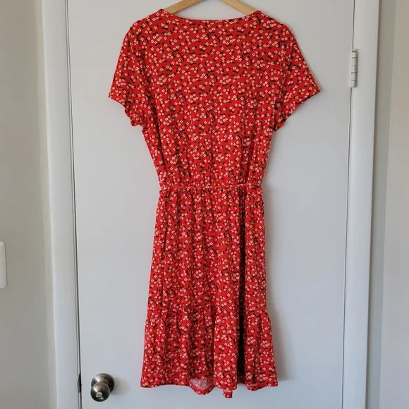 NWT Banana Republic red floral stretch drawstring waist short sleeve dre… - Picture 5 of 5
